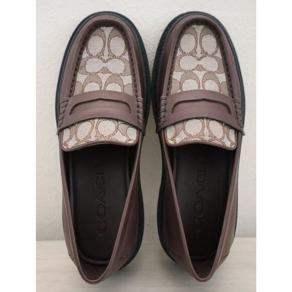 Coach CC833 Men's Sz 8D Brown Signature Jacquard Leather Brooks Loafers - Picture 2 of 13